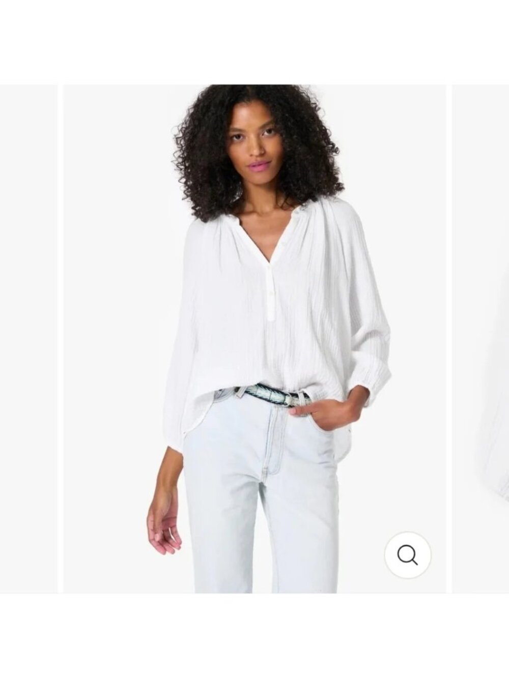 XIRENA Aerin White Gauze Cotton Long Sleeve Button Popover Top Blouse, Large